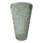 Vase en verre transparent avec motifs gomtriques art dco