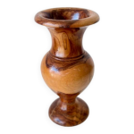 Vase vintage en bois d'olivier massif tourn  la main - annes 70 - 80