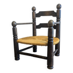 Véritable fauteuil bas style dudouyt en chêne, années 40 Véritable fauteuil bas style dudouyt en chêne, années 40