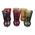 Verres orangeade multicolores en verre irise annees 60 service jus de fruit