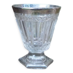 Verre  pied pour liqueur ancien en verre  cotes et motifs argent