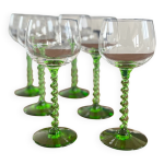 Verre  vin blanc alsacien pied torcad vert - verre  pied vintage franc
