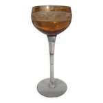 Verre à vin en cristal de nancy houillon doublé ambre et frise florale Verre à vin en cristal de nancy houillon doublé ambre et frise florale