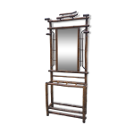 Vestiaire en bambou teinté avec miroir et porte - parapluies 1920 Vestiaire en bambou teinté avec miroir et porte - parapluies 1920