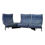 Vico magistretti canap 3 places flexible cassina en cuir bleu  veranda , italie