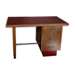 Vintage annes 50's 60's. bureau en chne et moleskine rouge. tbe