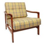 Vintage armchair tartan plaid wool design by z. baczyk 1965