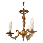 Vintage italian bronze brass 3 branch female figurine chandelier c1950s