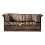 Vintage mid - century modern german brutalist 2 - seater brown leather bed sofa