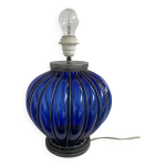 Vintage, pied de lampe en verre soufflé, bleu cobalt, armature en métal argenté, lampe design, chic Vintage, pied de lampe en verre soufflé, bleu cobalt, armature en métal argenté, lampe design, chic