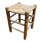 Vintage tabouret bauche bois et paille 1950