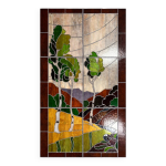 Vitrail ancien d�cor paysage arbres et collines d�but xxe si�cle