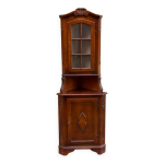 Vitrine d'angle 2 corps encoignure anglaise victorienne en acajou xxme
