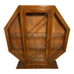 Vitrine hexagonale art dco vintage brocante en noyer 1920 - 1930