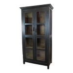 Vitrine indienne noire avec 2 portes vitres de 8 carreaux et 3 tagres intrieurs en bois brut