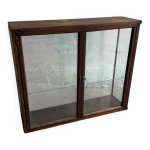 Vitrine murale vintage en bois teint� fonc� et verre, datant du d�but du xxe si�cle