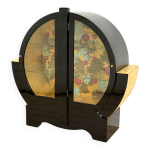 Vitrine ronde de style art dco finition noir et or