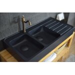 Livingroc a?vier de cuisine pierre granit noir varitable 2 bacs + agouttoir 120x60 besso shadow