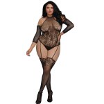 Dreamgirl bodystocking grande taille rsille effet bas jarretelles noir