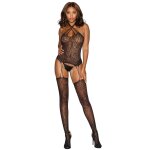 Dreamgirl bodystocking noir dentelle rsille florale faon bustier jarretelles et bas noir