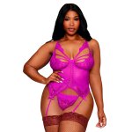 Dreamgirl bustier porte jarretelles grande taille rose avec string rose