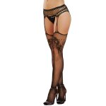 Dreamgirl collant noir rsille  motifs effet porte - jarretelles - dg0276blk noir