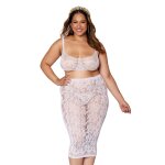 Dreamgirl ensemble 2 pices grande taille, brassire rsille fantaisie et jupe longue assorti blanc