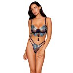 Dreamgirl ensemble soutien - gorge avec chainettes amovibles et string bleu marine