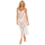 Dreamgirl nuisette longue blanche en dentelle florale, string assorti blanc