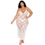 Dreamgirl nuisette longue blanche grande taille en dentelle florale, string assorti blanc