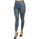 Fashion diffusion legging bleu effet jean dlav imprim lopard bleu