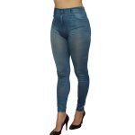 Fashion diffusion legging bleu style jean moulant avec impressions sur poches bleu