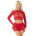 Legavenue crop top et mini - jupe avec strass rouge rouge