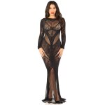 Legavenue robe longue moulante en dentelle et rsille noire noir