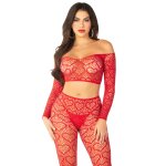 Legavenue top paules dnudes et collants sans pieds rouge rouge
