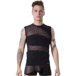 Look me t - shirt dbardeur noir col rond opaque et transparent avec fines rayures noir