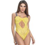 Mapal body string en dentelle florale jaune et bretelles larges lastiques yellow