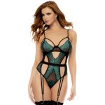 Mapal body string avec porte - jarretelles intgr noir et vert noir / emeraude