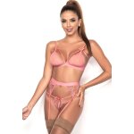 Mapal ensemble 3 pices rose ple soutien - gorge string porte - jarretelles rose pastel