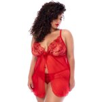 Mapal nuisette ouverte grande taille rouge et string assorti rouge