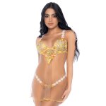 Mapal nuisette transparente brode jaune et string jaune