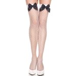 Music legs bas blancs rsille filet autofixants avec noeuds satins noirs blanc