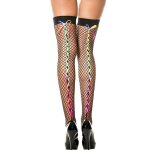 Music legs bas noirs autofixants rsille filet avec rubans colors arc en ciel noir