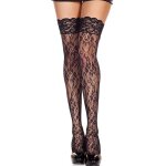 Music legs bas noirs autofixants rsille florale jarretires dentelle noir
