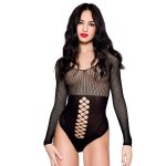 Music legs body string noir opaque ajour et rsille avec manches longues noir