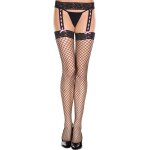 Music legs collant rsille noir effet porte - jarretelles et ruban rose noir