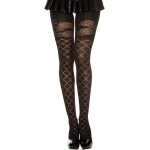 Music legs collant semi opaque noir effet croisillons et fleurs noir