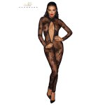 Noir handmade combinaison intgrale en tulle floqu noir