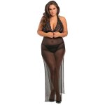 Ren rof nuisette longue grande taille fendue transparente noir
