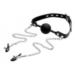 Xr brands silicone ball gag with nipple clamps